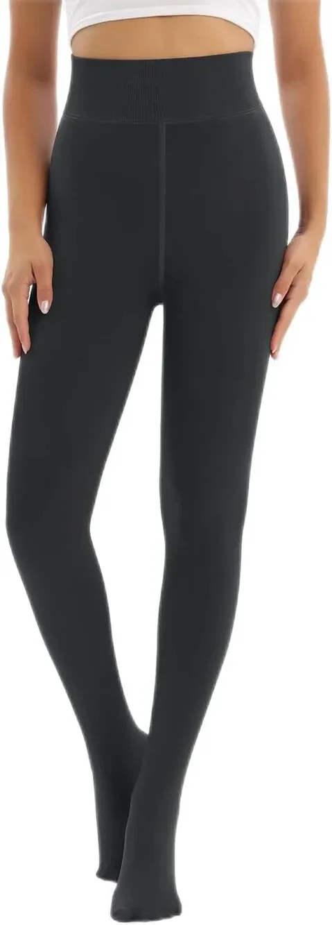 NWT ~ Thick Fur Fleece Lined Pure Black Full Feet Tights ~ Women's Size XL